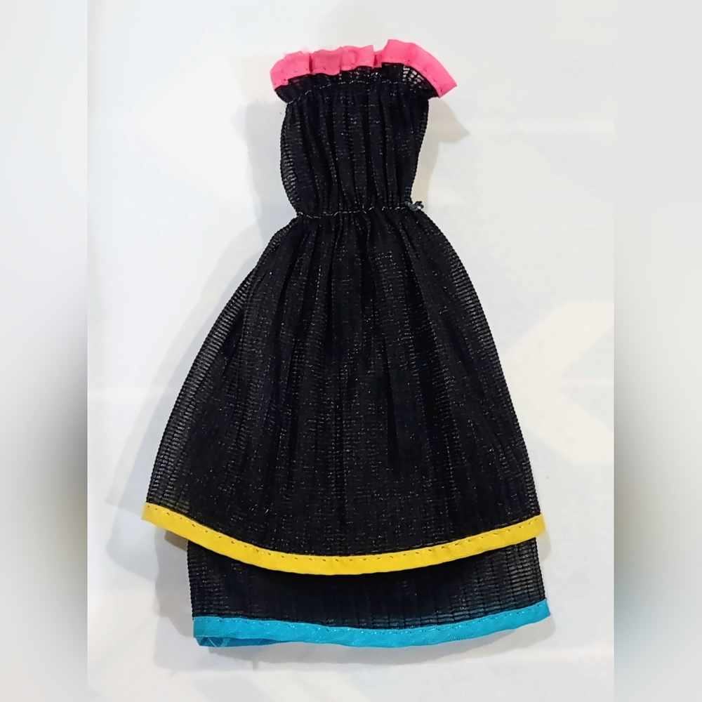VINTAGE Barbie Black Strapless Ruffle Dress